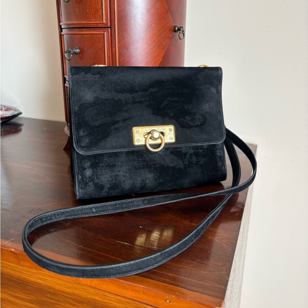 Vintage purse black velvet crossbody made in Canada